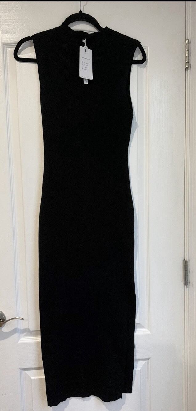 NWT Merokeety Ribbed Bodycon Mock Neck Sweater Dress Black Sleeveless Stretchy L